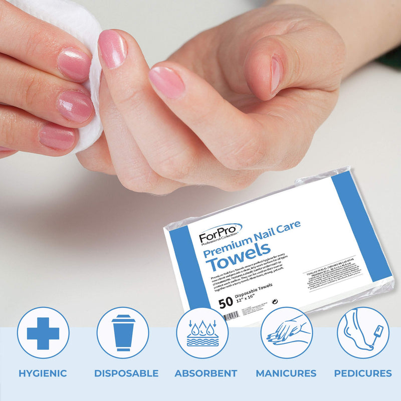 [Australia] - ForPro Premium Nail Care Towels for Manicures and Pedicures, Lint-Free, Disposable Towels with Plastic Lining, 12" x 16", 50-Count 