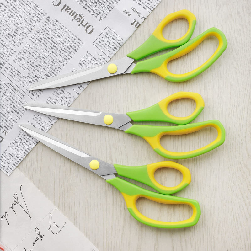 [Australia] - Asdirne Scissors, Scissors Set with Sharp Stainless Steel Blades and Soft Grip Handles, Suitable for Cutting Paper, Cardboard, Fabric, etc., 3PCs, Yellow/Green 