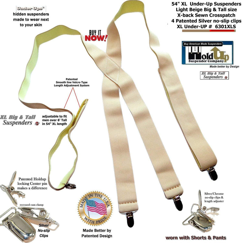 [Australia] - Holdup Suspender Company Hidden Undergarment X-back Beige Suspenders with No-slip Silver Clips 