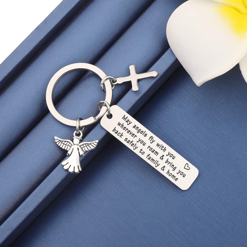 [Australia] - MYOSPARK Travel Prayer Keychain May Angels Fly with You Wherever You Roam & Bring You Back Safely to Family & Home Traveller Gift for Family Friends 