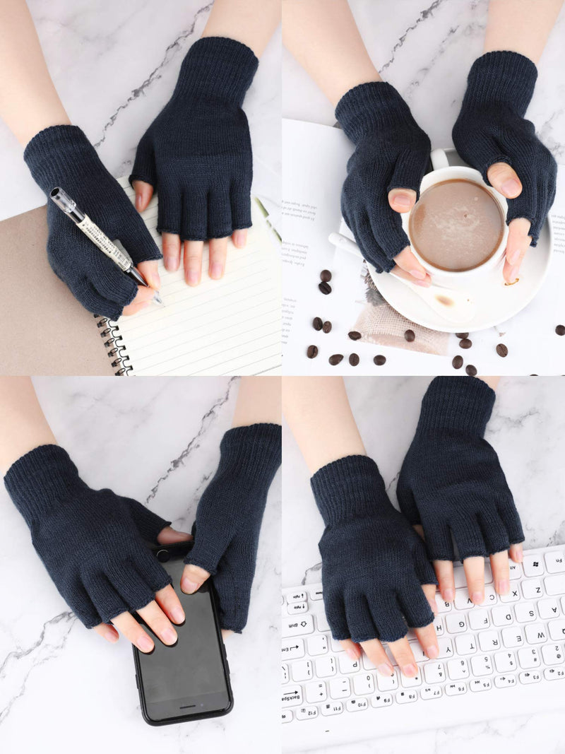 [Australia] - 3 Pairs Half Finger Gloves Winter Fingerless Gloves Knit Gloves for Men Women Dark Grey 