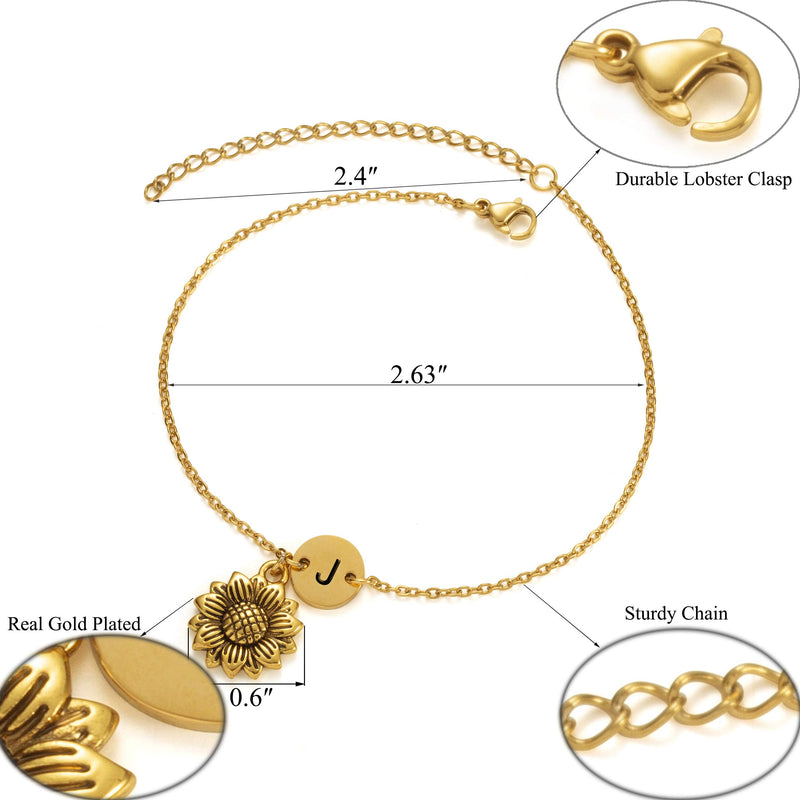 [Australia] - Joycuff Initial Anklets for Women with Sunflower Charm Link Jewelry Anklet Bracelet for Teen Girls Alphabet A to Z C 