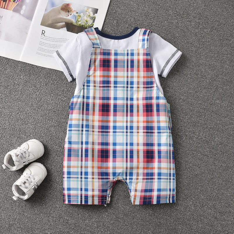 [Australia] - FERENYI Baby Boys Summer Clothes Suit Infant Baby Boy's Short Sleeve Bodysuit+Short Cute Overalls Baby Boys Outfits Sets 0-6 Months White 