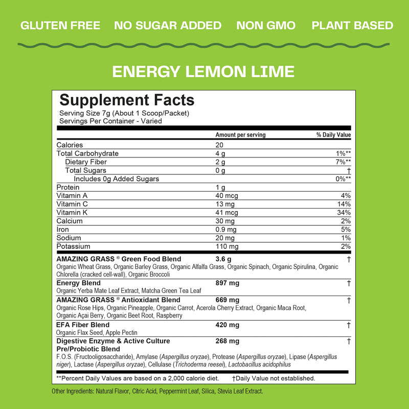 [Australia] - Amazing Grass Greens Blend Energy: Smoothie Mix, Super Greens Powder & Plant Based Caffeine with Matcha Green Tea & Beet Root Powder, Lemon Lime, 30 Servings (Packaging May Vary) 30 Servings (Pack of 1) 