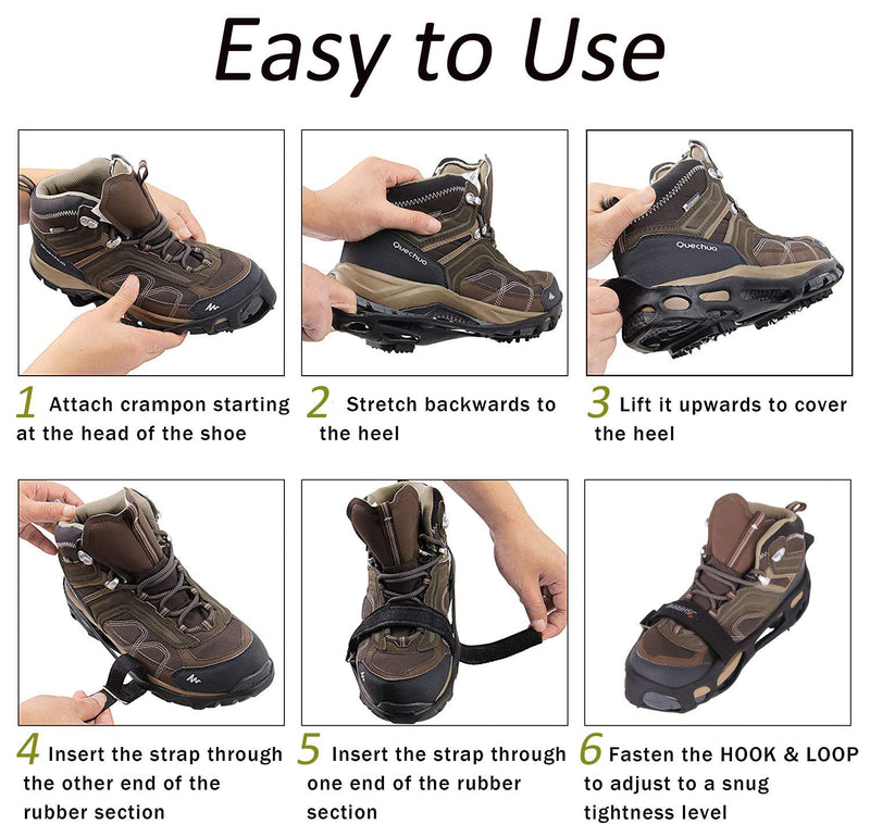 [Australia] - JSHANMEI Ice Cleats Walk Traction Cleats Snow Cleats for Boots Shoes Men Women Anti Slip 24 Spikes Crampons Shoes Ice Traction Cleats with velcro strap Small 