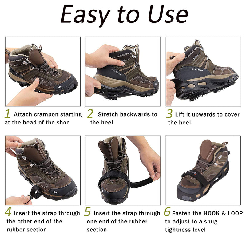 [Australia] - JSHANMEI Ice Cleats Walk Traction Cleats Snow Cleats for Boots Shoes Men Women Anti Slip 24 Spikes Crampons Shoes Ice Traction Cleats with velcro strap Medium 