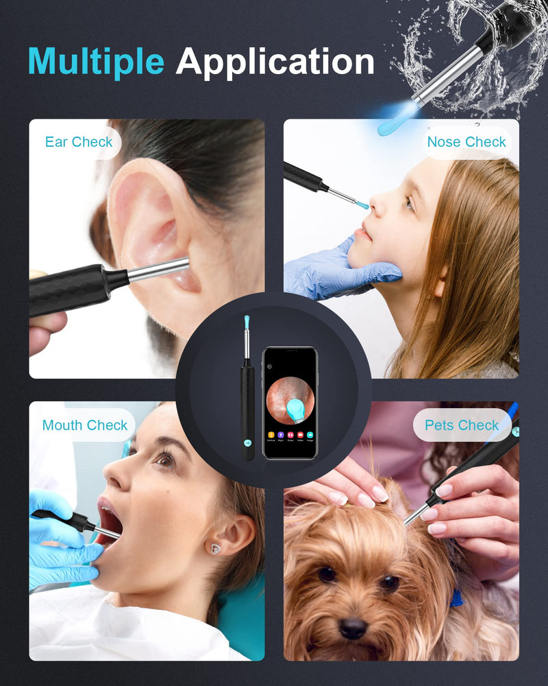 [Australia] - DJROLL Ear Wax Removal Endoscope, Earwax Remover Tool, Ear Camera,1080P FHD Wireless Ear Otoscope with 6 LED Lights,Ear Scope with Ear Wax Cleaner Tool for iPhone, iPad & Android Smart Phones (Black) Black 