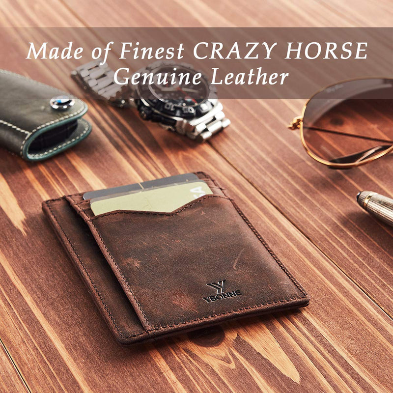 [Australia] - YBONNE Minimalist Front Pocket Wallet for Men and Women, RFID Blocking Thin Card Holder, Made of Finest Genuine Leather Crazy Horse Brown 1 