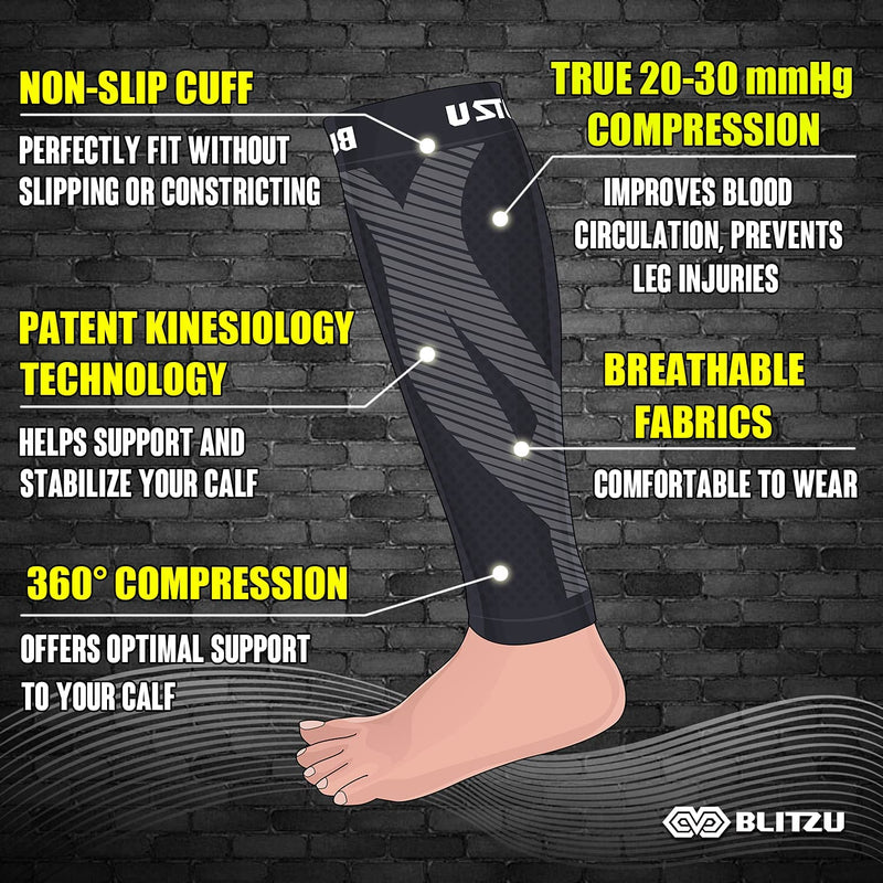 [Australia] - BLITZU 3 Pairs Calf Compression Sleeves for Women and Men Size XXL, One Black, One White, One Grey Calf Sleeve, Leg Sleeve. 