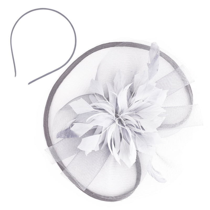 [Australia] - Women Elegant Fascinator Hat Flower Feather Mesh Net Veil Headband Bridal Feather Hair Clip Accessories Pillbox Cocktail Royal Ascot Tea Party Church Derby Hat Grey 