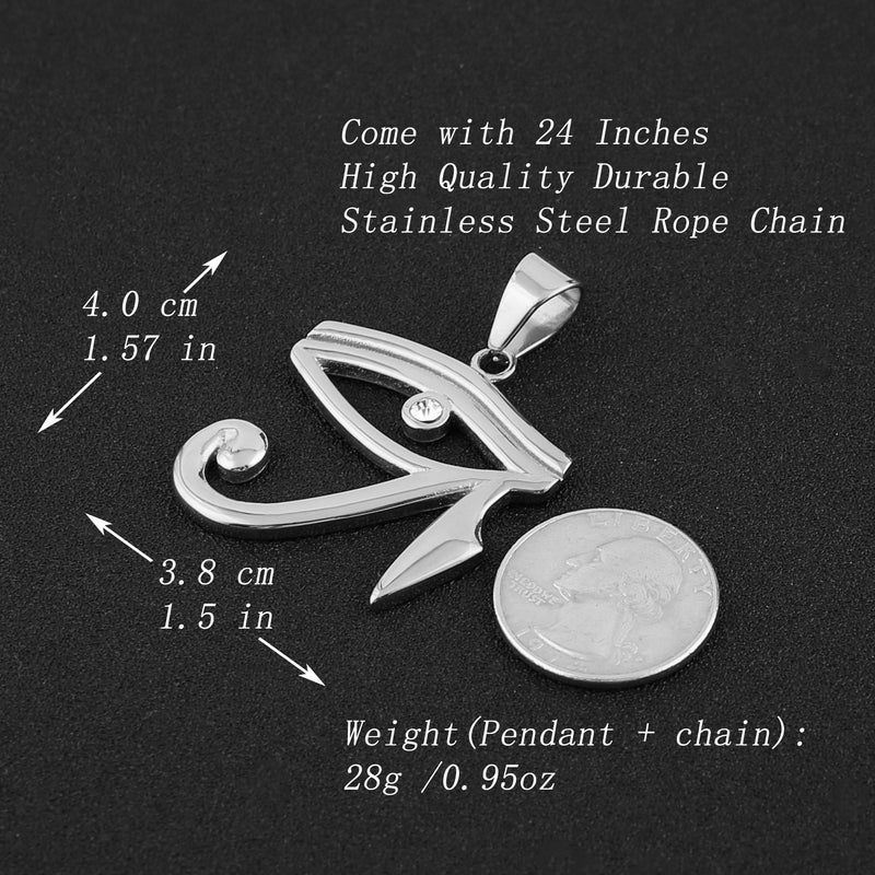 [Australia] - HZMAN CZ Eye of Horus Egypt Protection Pendant on Stainless steel Necklace Ancient Egyptian Symbol of Protection Silver 