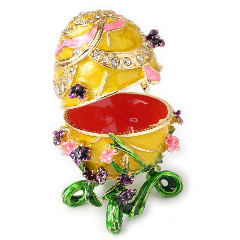 [Australia] - Hand-Painted Flowery Faberge Egg with Rich Enamel and Sparkling Rhinestones Jewelry Trinket Box 