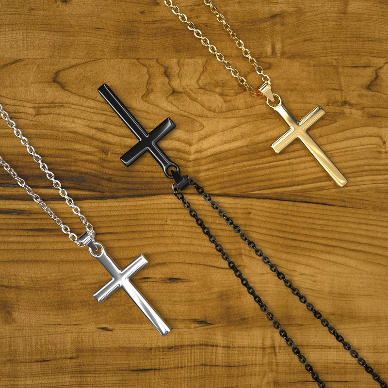 [Australia] - AK-SHIP Cross Necklace, Gold Silver Black Stainless Steel Plain Cross Pendant Necklace Box Chain【20 Inches】 