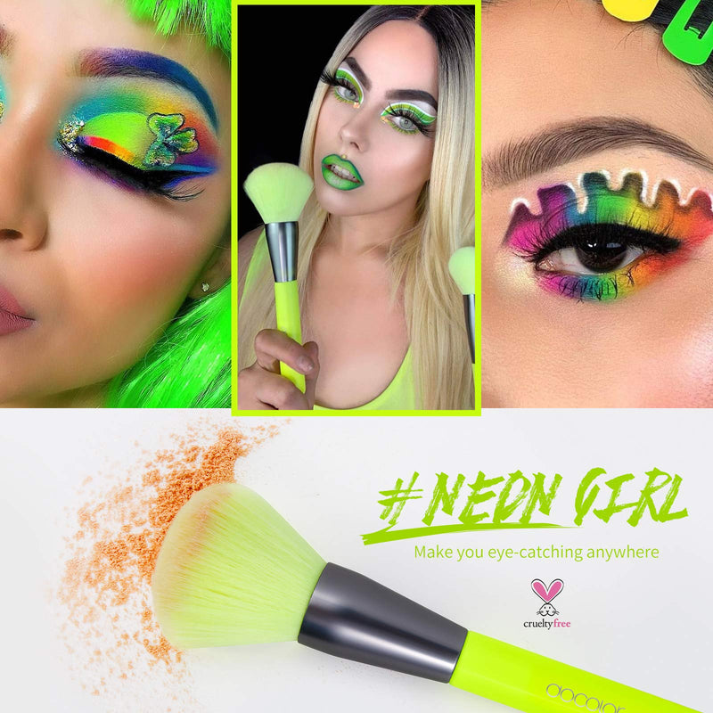 [Australia] - Docolor Makeup Brushes 10 Pcs Premium Synthetic Kabuki Foundation Brush Blending Face Powder Blush Concealers Eye Shadows Makeup Brush Set, Neon Green 