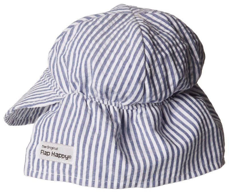 [Australia] - Flap Happy Unisex Baby Upf 50 Plus Original Flap Hat 12-24 Months Chambray Stripe Seersucker 