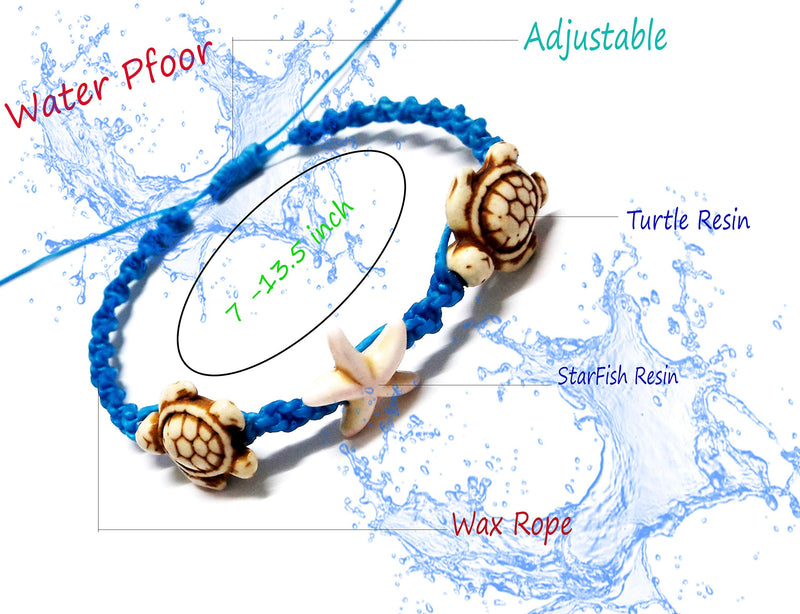 [Australia] - Bracelet or Anklet Sea white Turtle-Star in Blue Bracelet or Anklet Turtle Hemp Bracelet Hawaiian 