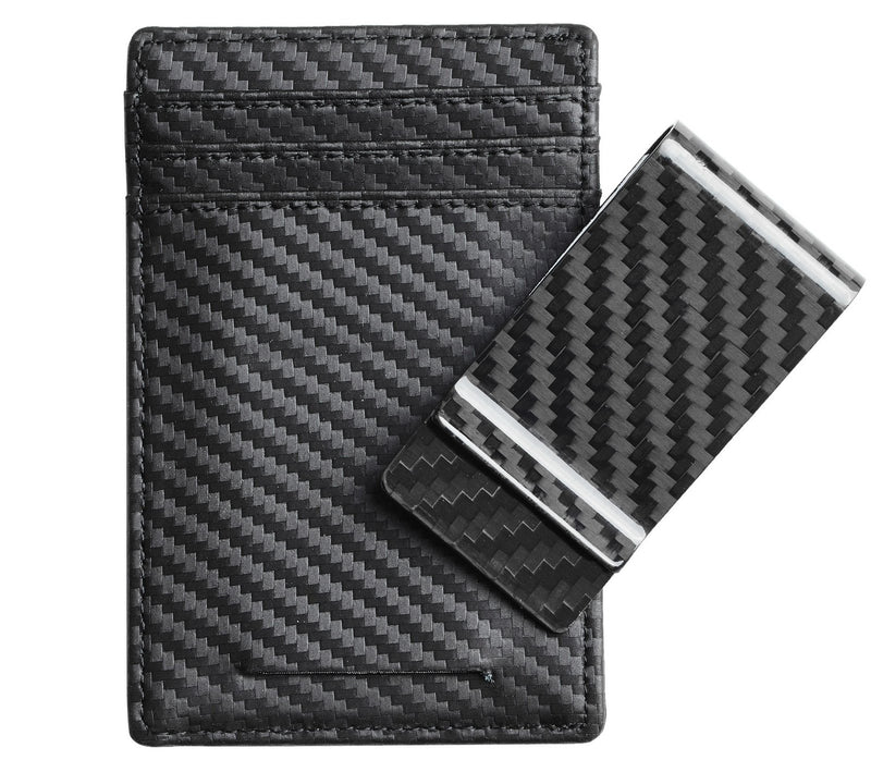 [Australia] - Travelambo Money Clip Front Pocket Wallet Slim Minimalist Wallet RFID Blocking (Weaved Black) 