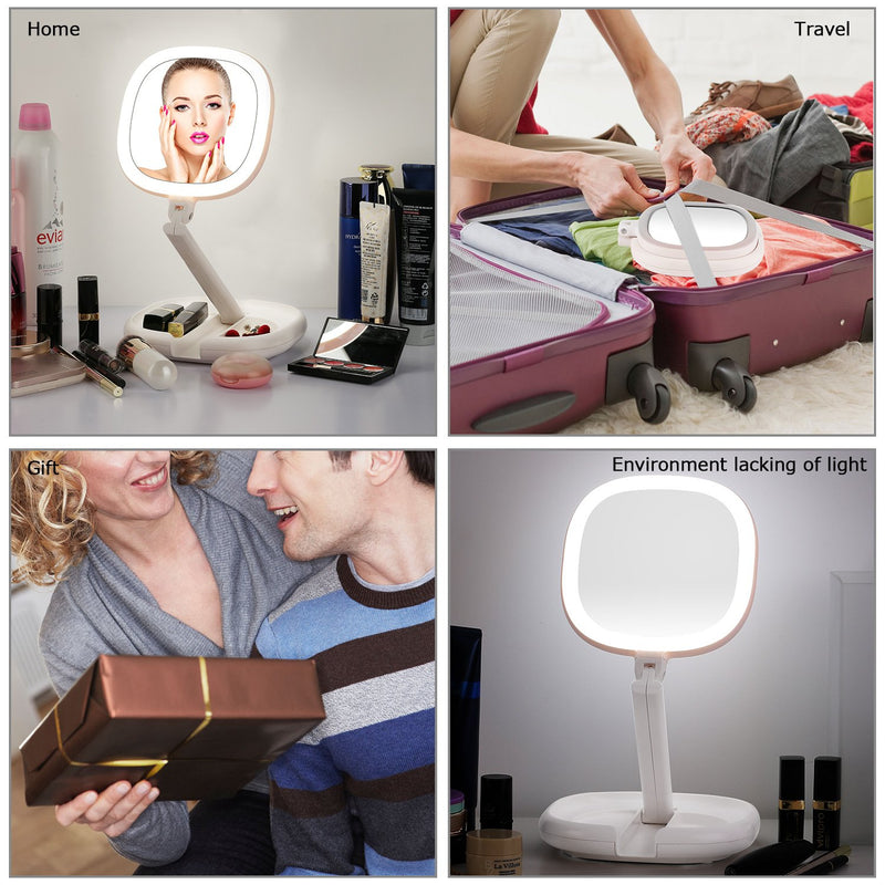 [Australia] - Lighted Makeup Mirror, Beautifive Double Sided Magnifying Mirror, Vanity Mirror with Lights, Smart Design with Brightness&Angle&Height Adjustability, Folding Compact Mirror, LED Mirror for Travel 1X/7X 