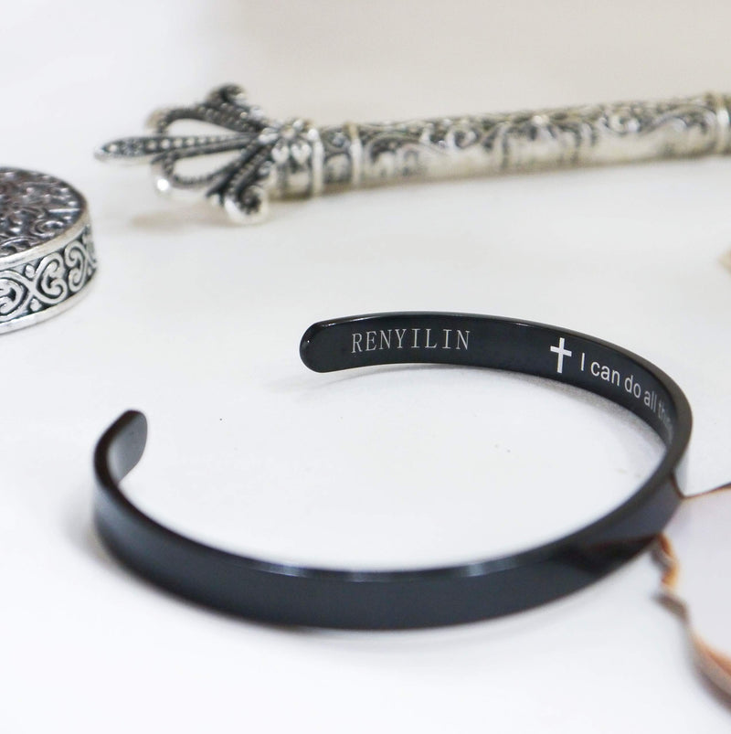 [Australia] - RENYILIN Black Stainless Steel Religion Quotes Faith in Christian Bible Verses Inspiring Cuff Bracelets Above all else，guard your heart，for everything you do flows from it.  Proverbs 4：23 