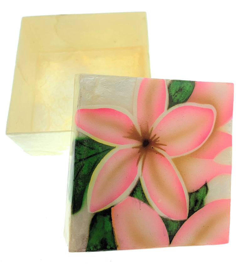 [Australia] - Kubla Craft Pink Plumeria Capiz Shell Keepsake Box, 3 Inches Square 