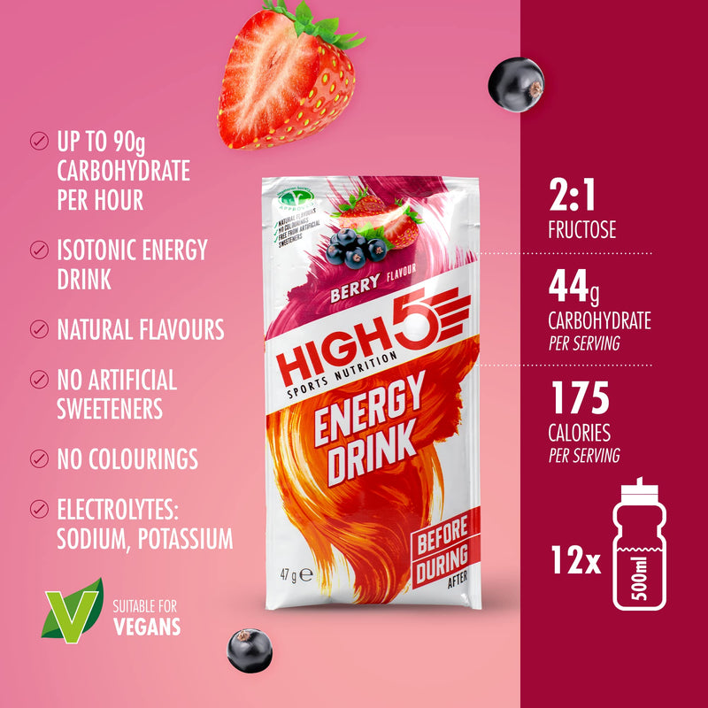 [Australia] - HIGH5 Energy Hydration Drink Refreshing Mix of Carbohydrates and Electrolytes (Berry, 12 x 47g) Berry 47 g (Pack of 12) 