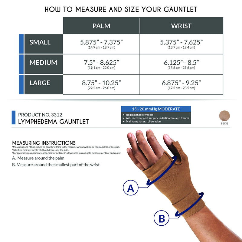 [Australia] - Truform Lymphedema Compression Gauntlet, 15-20 mmHg Post Mastectomy Support, Beige, Medium 