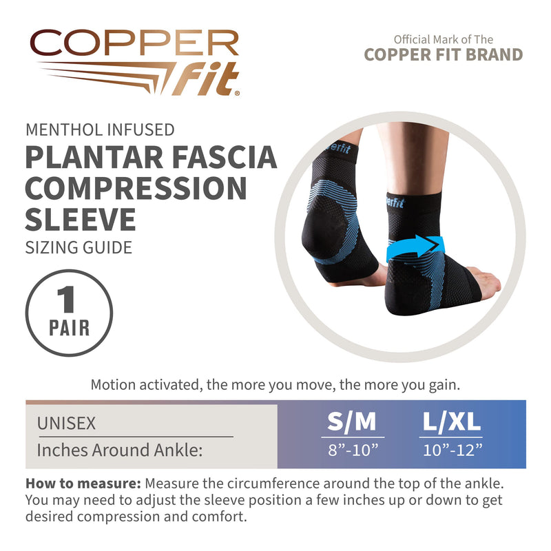 [Australia] - Copper Fit ICE Plantar Fasciitis Compression Ankle Sleeve Infused with Menthol, 1 Pair Large/X-Large 