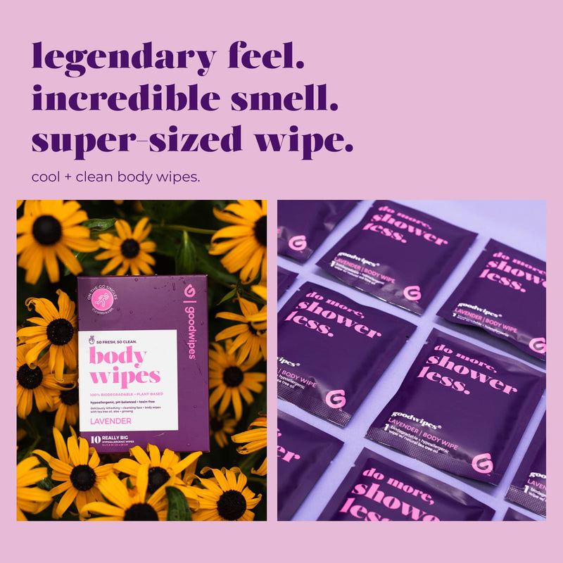 [Australia] - Goodwipes Really Big Body Wipes, Lavender Scent, Plant Based and Hypoallergenic, Wipe Away Sweat and Odor, for Face and Body, with Aloe and Ginseng (10 Count) 10 Count (Pack of 1) 