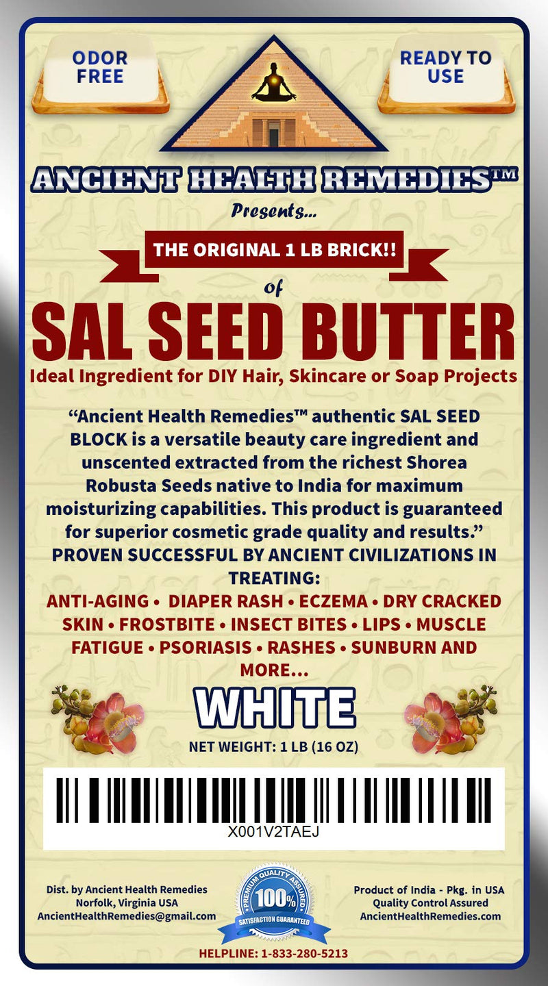 [Australia] - Cosmetic Grade, PURE SAL SEED BUTTER 1 LB (16 oz) BLOCK, Bulk, Odor Free Alternative to Raw Butters. Ideal Healing Base for DIY Balms, Creams, Hair and Hand Creams (INDIA). 