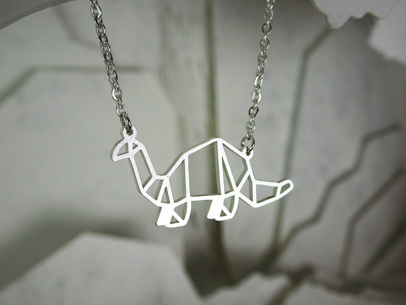 [Australia] - La Menagerie Dinosaur Silver Origami Jewelry & Silver Geometric Necklace – 925 Sterling Plated Silver Necklace & Dinosaur Necklaces for Women – Dinosaur Necklace for Girls & Necklace 