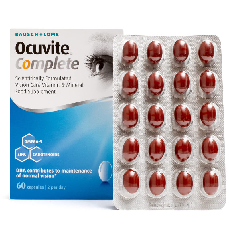 [Australia] - Ocuvite Complete, Eye Supplement Capsules, by Bausch + Lomb, Lutein and Zeaxanthin supplement with DHA Omega 3 plus Zinc, Supports Normal Vision, Two Capsules per Day 