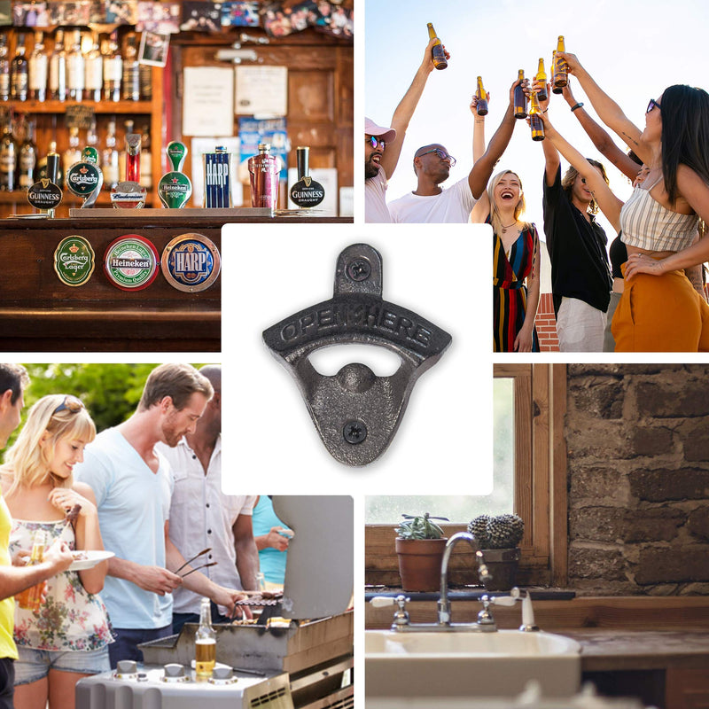 [Australia] - 2PCS Cast Iron Wall Mounted Bottle Opener Vintage Rustic with Self-Tapping Screws for Home Garden Bar KTV Hotel KH02 2PCS Black 