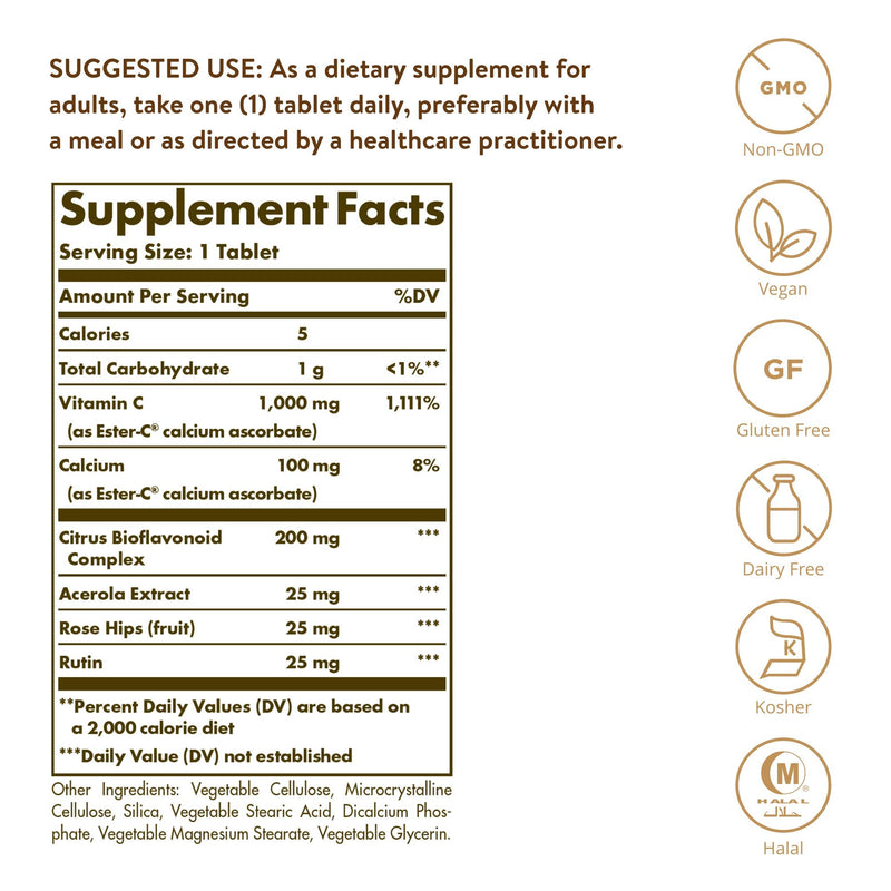 [Australia] - Solgar Ester-C Plus 1000 mg Vitamin C (Ascorbate Complex), 90 Tablets - Gentle On The Stomach & Non Acidic - Antioxidant & Immune System Support - Non GMO, Vegan, Gluten Free, Kosher - 90 Servings 90 Count (Pack of 1) 