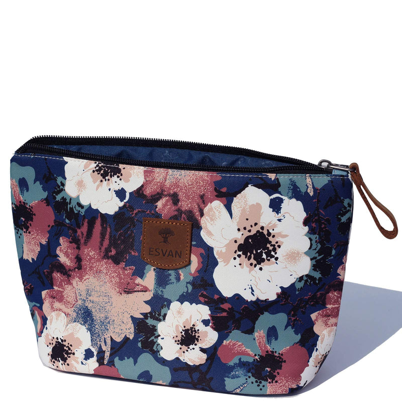 [Australia] - ESVAN Makeup Bag Floral Cosmetic Bag Large Toiletry Bags Organizer Pouch Water Resistant Purse Travel Toiletry Bag White Flower 