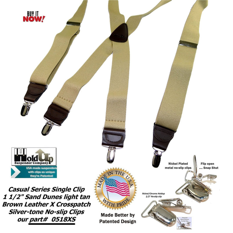 [Australia] - Holdup Suspender Company's Sand Dunes Tan Casual Series X-back Suspenders with Silver-tone No-slip Clips 