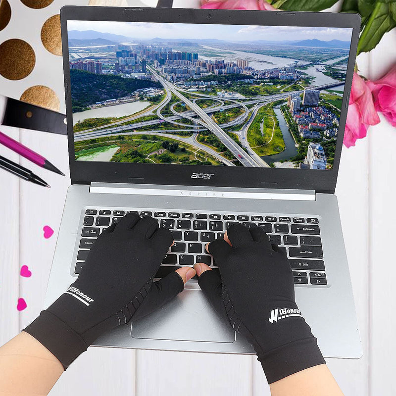 [Australia] - 2 Pairs Copper Arthritis Gloves - Copper Compression Gloves for Arthritis Pain Relief Rheumatoid Osteoarthritis Carpal Tunnel, Fingerless Gloves for Typing & Daily Work - for Men&Women Black (X-Large) X-Large (2 Pair) 