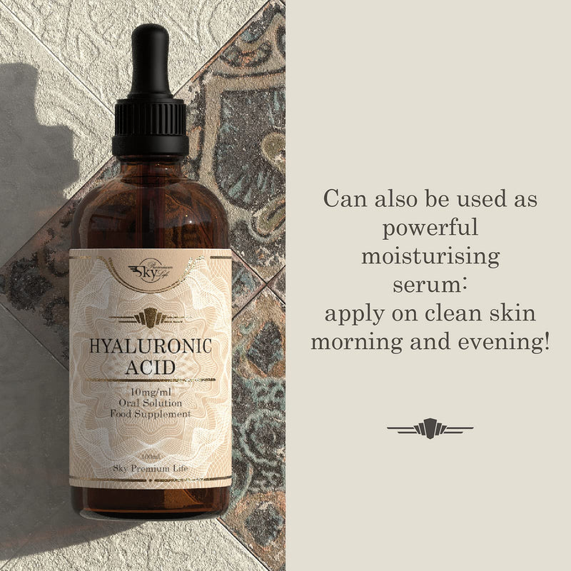 [Australia] - Sky Premium Life Hyaluronic Acid Food Supplement 10mg/ml - 100ml - Vegan Oral Solution - Produced by Bio-Fermentation - Halal & Kosher 