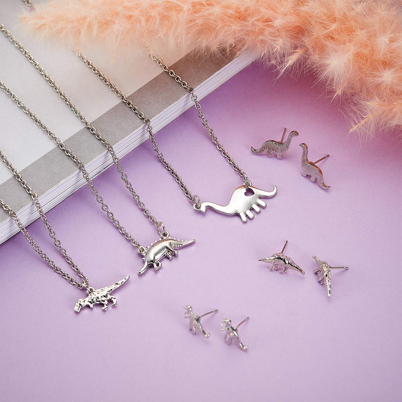 [Australia] - Christmas Dinosaur Jewelry Set, 3 Pieces Dinosaur Pendant Necklace and 3 Pairs Dinosaur Earrings 