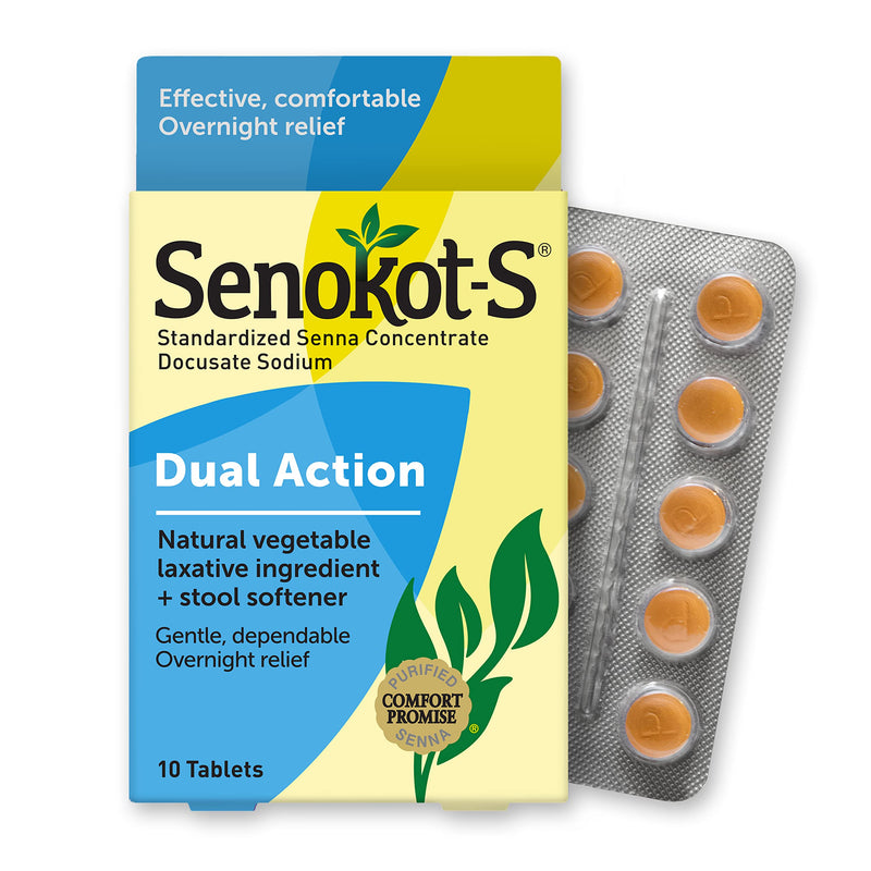 [Australia] - Senokot-S Dual Action Natural Vegetable Laxative Ingredient Plus Stool Softener Tablets, Docusate Sodium, Senna Concentrate, Gentle, Overnight Relief From Occasional Constipation, 60 ct 60 Count (Pack of 1) 
