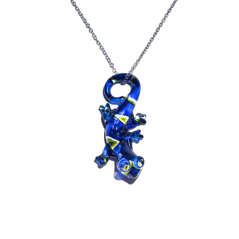 [Australia] - Handmade Large Blue Lizard Art Glass Blown Animal Figurine Pendant Necklace Jewelry 