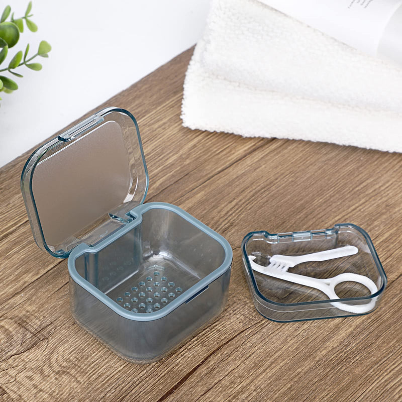 [Australia] - SUMTree Dental Container Case Orthodontic Denture Storage Box Retainer Container Box with Cleaning Basket and Brush Mouth Guard Case with Strainer for Daily Travel Cleaning, Blue 
