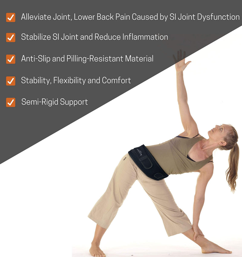[Australia] - Vriksasana Sacroiliac Hip Belt for Women and Men That Alleviates Sciatic, Pelvic, Lower Back, Leg and Sacral Nerve Pain Caused by Si Joint Dysfunction| Trochanter Brace (Regular, Black) Regular (Hip Size 32"- 45") 