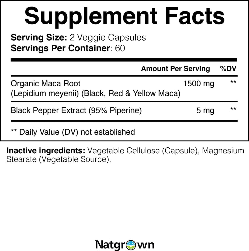 [Australia] - Organic Maca Root Powder Capsules 1500 mg with Black + Red + Yellow Peruvian Maca Root Extract Supplement for Men and Women - Vegan Pills 
