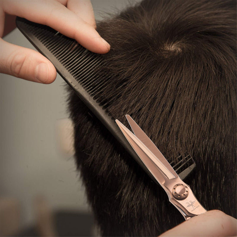 [Australia] - Hairdressing Scissors 6 Inch Hair Scissors Professional Salon Barber Scissors Trimming Haircut Scissors for Men Women, Japanese Stainless Steel Hair Shears with Bronze Wing-Shaped Engraving Handle HS-RoseGold-Straight 
