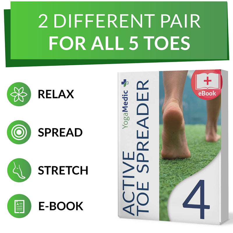 [Australia] - YogaMedic® Toe Separator for Overlapping Toes [4Pcs] to Relax Toes, Different Hardness Degrees, Improved Gel Silicone, 0% BPA, One-Size - Spreader Spacers Straighteners 