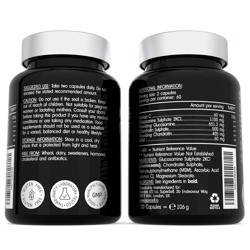 [Australia] - Glucosamine and Chondroitin High Strength Capsules - 1720mg Glucosamine Complex with Chondroitin, MSM and Vitamin C - 120 Tablets - Combination Supplements for Joints - 1100mg Glucosamine Sulphate 