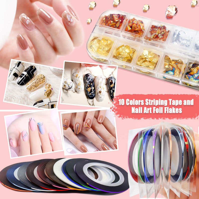 [Australia] - JOYJULY Nail Art Design Tools, 3D Nail Art Decorations Kit with Nail Art Brushes Dotting Tools Holographic Nail Art Stickers Nail Foil Tape Strips and Nails Art Rhinestones and Pick-Up Tweezers 28 Piece Set Black 