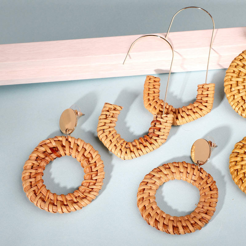 [Australia] - FIFATA 18 Pairs Statement Rattan Earrings for Women Girls Fun Acrylic Hoop Drop Dangle Earrings Fashion Resin Jewelry Set Hypoallergenic for Sensitive Ears 