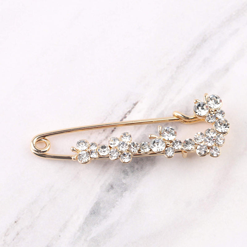 [Australia] - FEELMEM Butterfly Safety Pin Crystal Rhinstone Safety Pin Jewelry Wedding Bridal Dress Decorative for Women Girl rg + w 