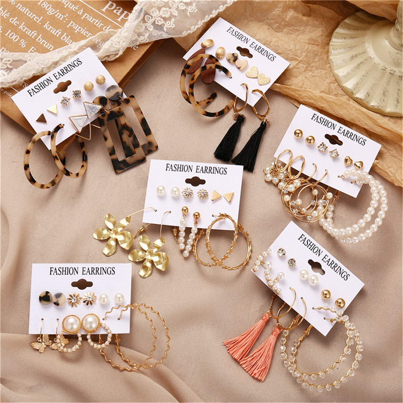 [Australia] - 36 Pairs Fashion Earrings Packs for Women Girls, 2020 Gold Crystal Butterfly Star Pearl Tassel Acrylic Hoop Stud Drop Dangle Earrings Set Wholesale BOHO Jewelry Set 